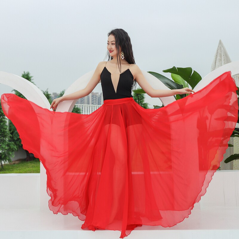 倾城之舞古典现代舞蹈练功裙子表演出服飘逸天丝纱720度大摆裙006