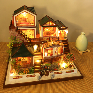 新品diy国风小屋三代手工制作场景古风房子建筑拼装模型生日礼物