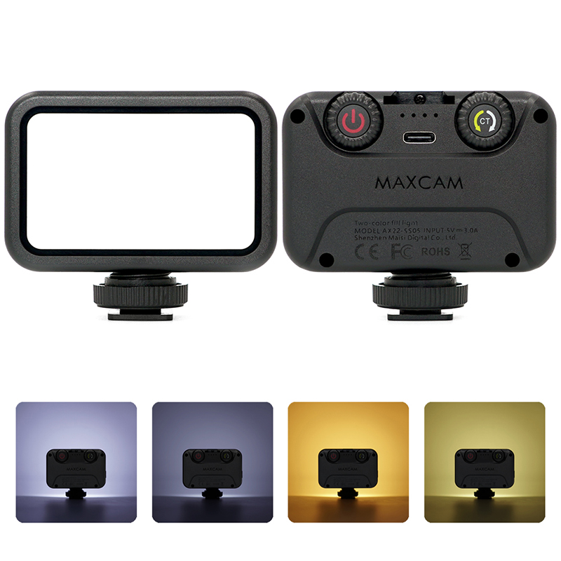 MAXCAM麦思卡姆 双色温补光灯旋转手机夹便携支架微单摄影灯迷你柔光灯VOLG手机相机室内外直播人像灯暖光