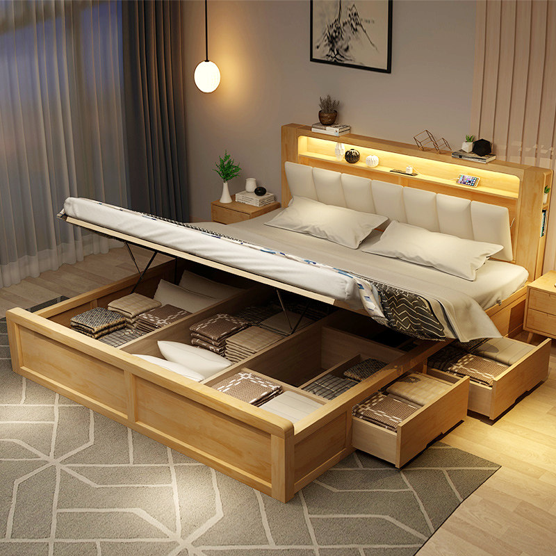 全实木抽屉床双人床