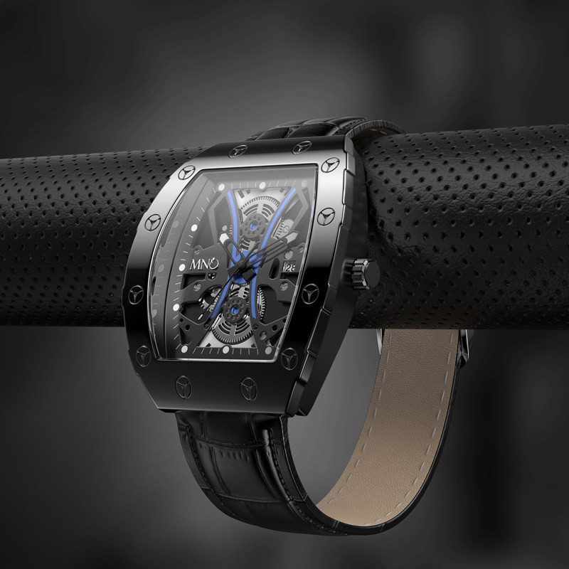 香港lawrenceli机械风格手表男女个性时尚潮流学生夜光防水真皮表