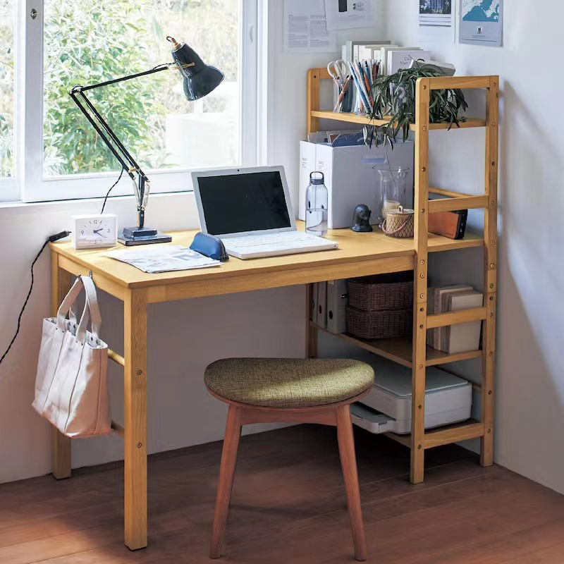 实木书桌书架一体桌组合日式儿童学习桌卧室转角学生电脑桌写字桌