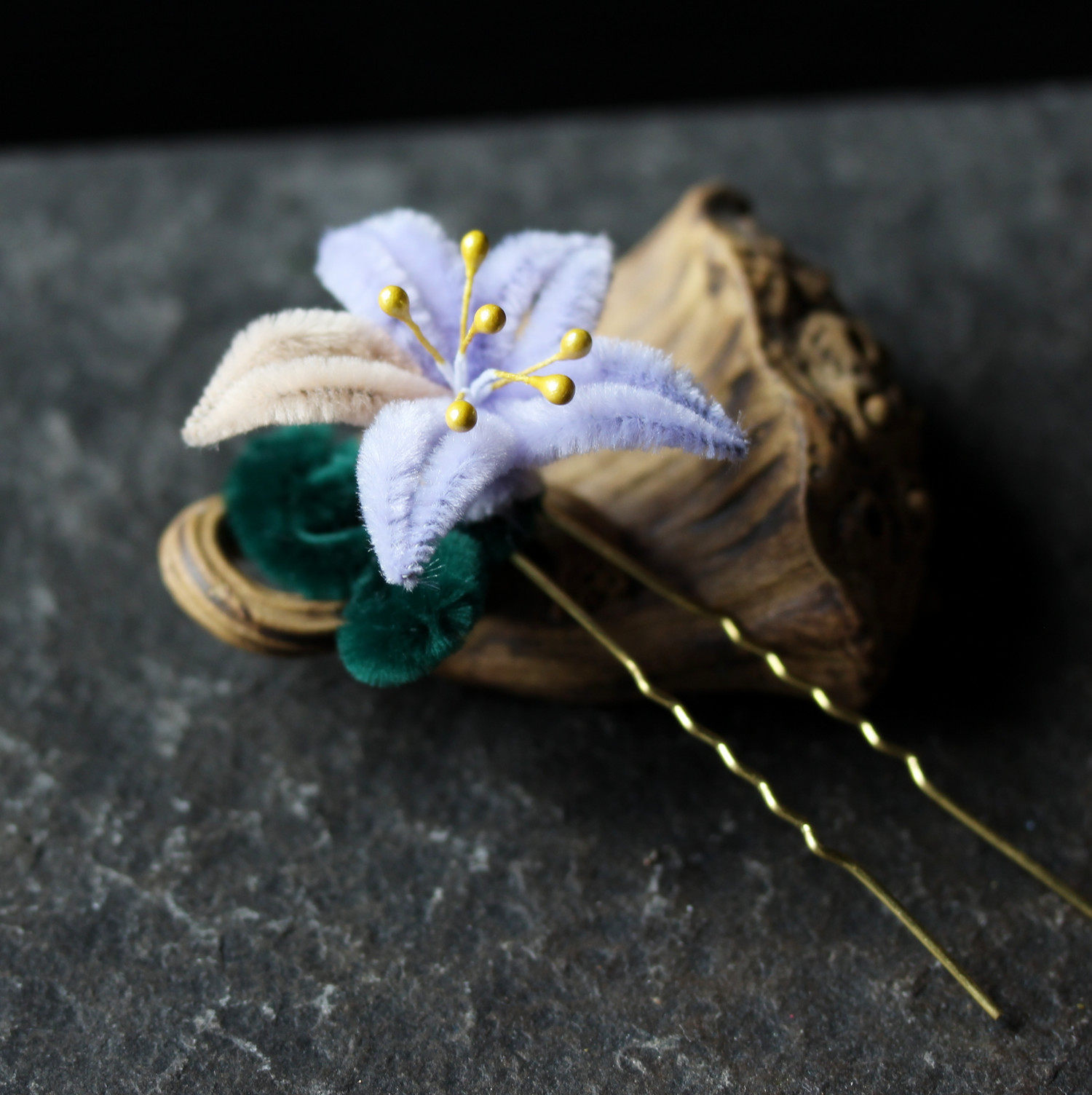 尹霞饰品d0012淡蓝绒花发簪发钗步摇头饰发饰汉服清朝宫廷服配饰