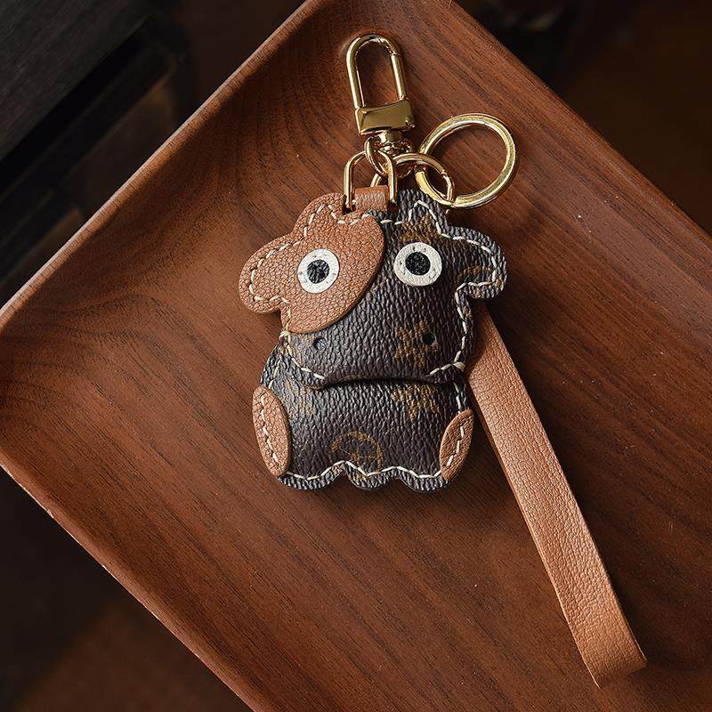 lv&gedete 小牛老花真皮汽车钥匙扣挂件手工定制礼物包包挂饰创意