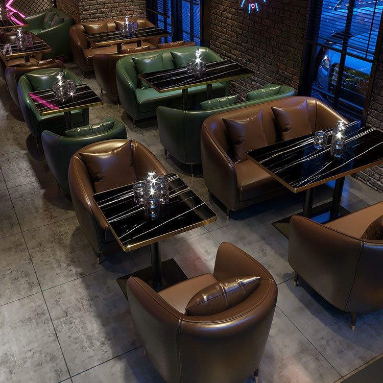 网红清酒吧桌椅咖啡厅靠墙卡座桌椅