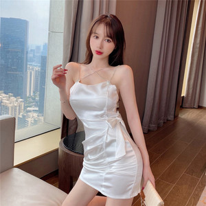 Summer new port style Satin suspender dress