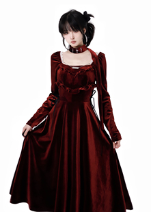 现货即发【桑格利亚】红黑丝绒新年圣诞收腰显瘦连衣裙