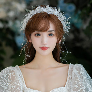 水舞a4597新娘头饰新款韩式白色手工串珠红色发箍婚纱礼服发饰