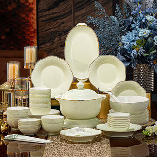 日式高级感浮雕陶瓷碗碟套装家用2024新款餐具碗盘子餐盘汤碗饭碗