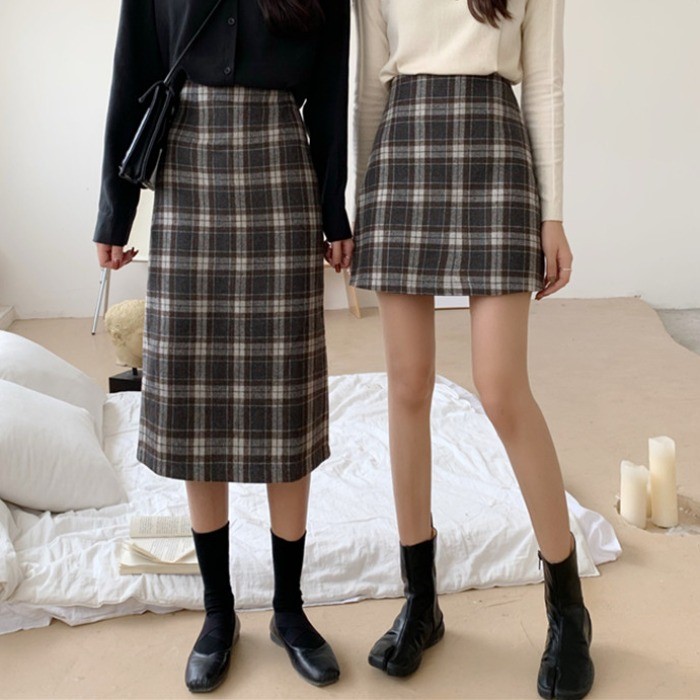 格子半身裙女秋冬韩版复古显瘦一步裙包臂a字裙ins超火毛呢短裙子|msdalam kategori Butik wanita / wanita, skirt - dari Buy2taobao.com untuk memberikan perkhidmatan ejen Taobao profesional membeli