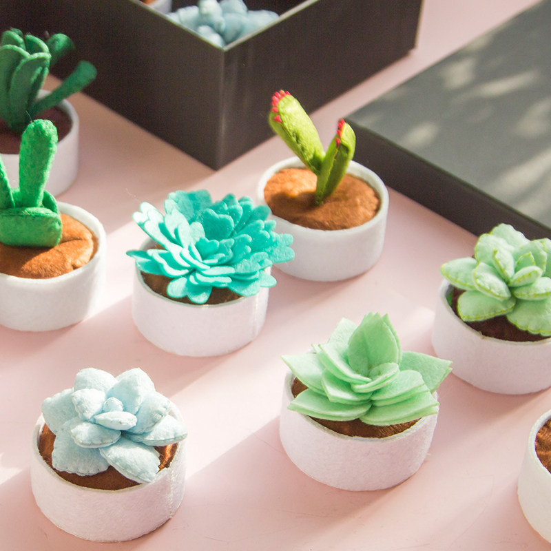 ins风多肉植物盆栽礼物桌面摆件不织布手工diy布艺材料包消磨时间