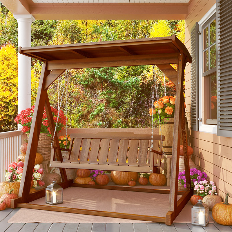 防腐木秋千户外庭院吊椅露天实木双人摇椅室外露台花园成人荡秋千