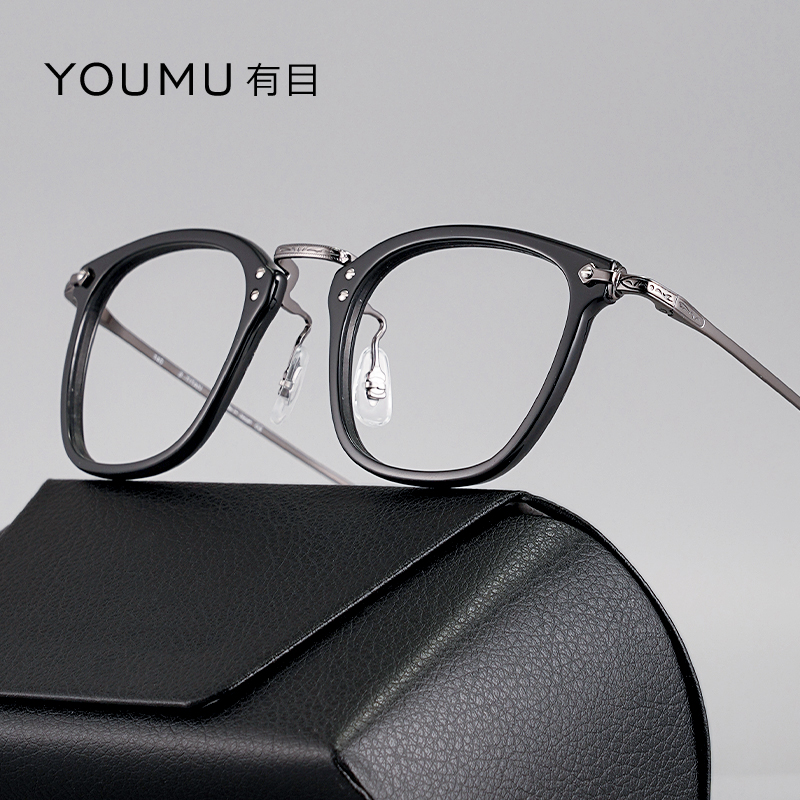 YOUMU日本超轻纯钛全框男士近视眼镜框架潮英伦风可配高度数