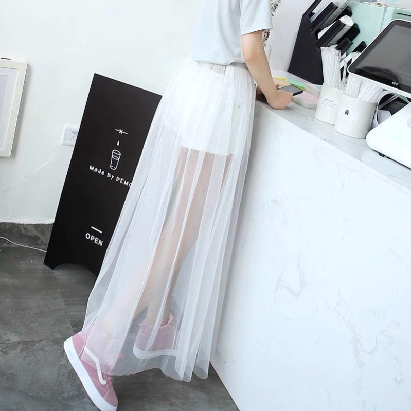 一层纱裙外穿透明罩裙中长款春夏仙女单层外搭网纱半身裙外搭洋气