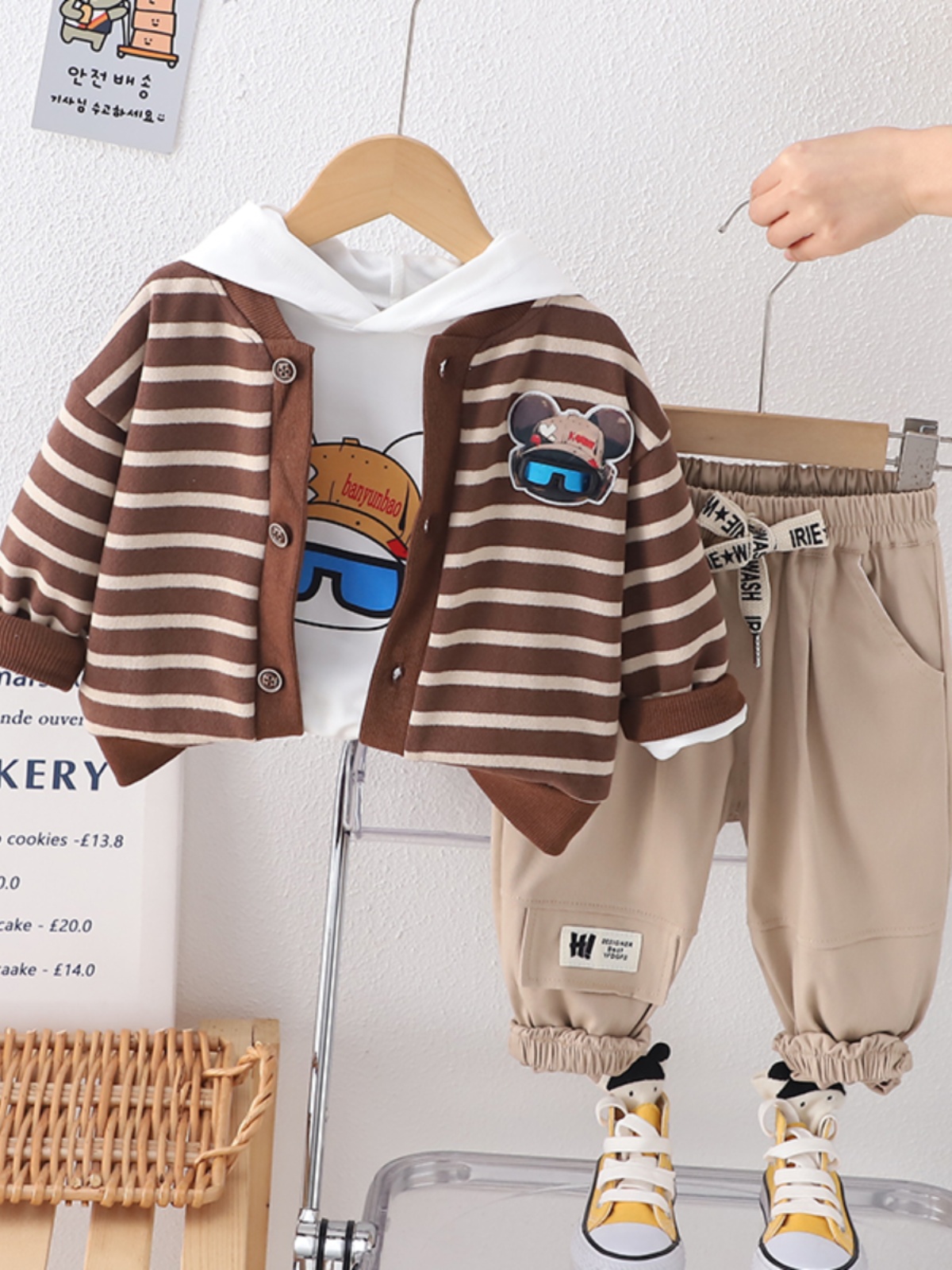 匹克企鹅婴儿衣服春秋季洋气时尚纯棉外穿三件套10个月一周岁男女