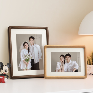 定制胡桃木实木相框摆台装裱高级感洗儿童照片做成婚纱照结婚照
