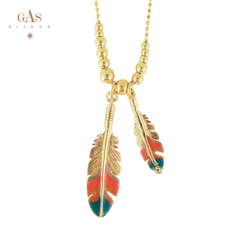 GAS BIJOUX France epv Feather series Gold-plated Enamel Feather Necklace Vacation wind Hit color Necklace Adjustablein the Accessories/Fashion Jewelry, Necklace category - from Buy2taobao.com to provide professional Taobao agent buy service