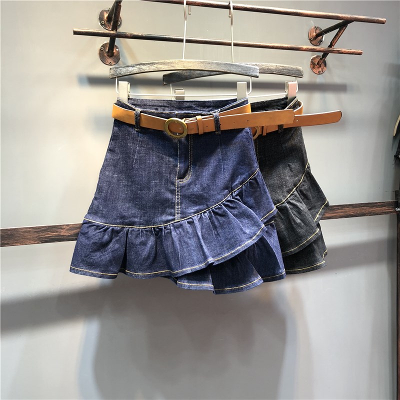 2018欧货秋季新款防走光牛仔半身裙女包臀高腰不规则荷叶边鱼尾裙|ruв категории Женская одежда, юбка - от Buy2taobao.com для оказания профессиональной услуги покупки агента Taobao