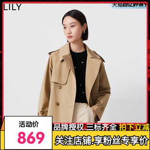 【商场同款】LILY2024春新款女装都市通勤复古双排扣休闲风衣外套