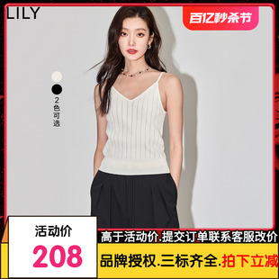 LILY2024夏新款女装优雅气质百搭纯色通勤款镂空针织吊带背心上衣