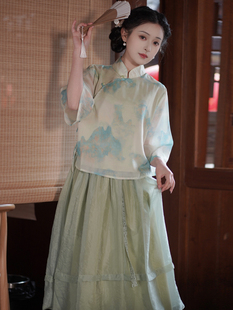 汉服套装新中式民国改良旗袍裙中国风少女学生禅意茶艺服小个子