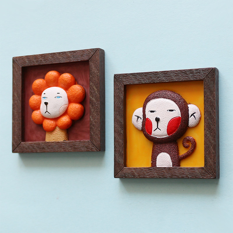 原创冰箱贴|大王小王 3d立体创意冰箱磁贴可爱搞怪动物相框装饰