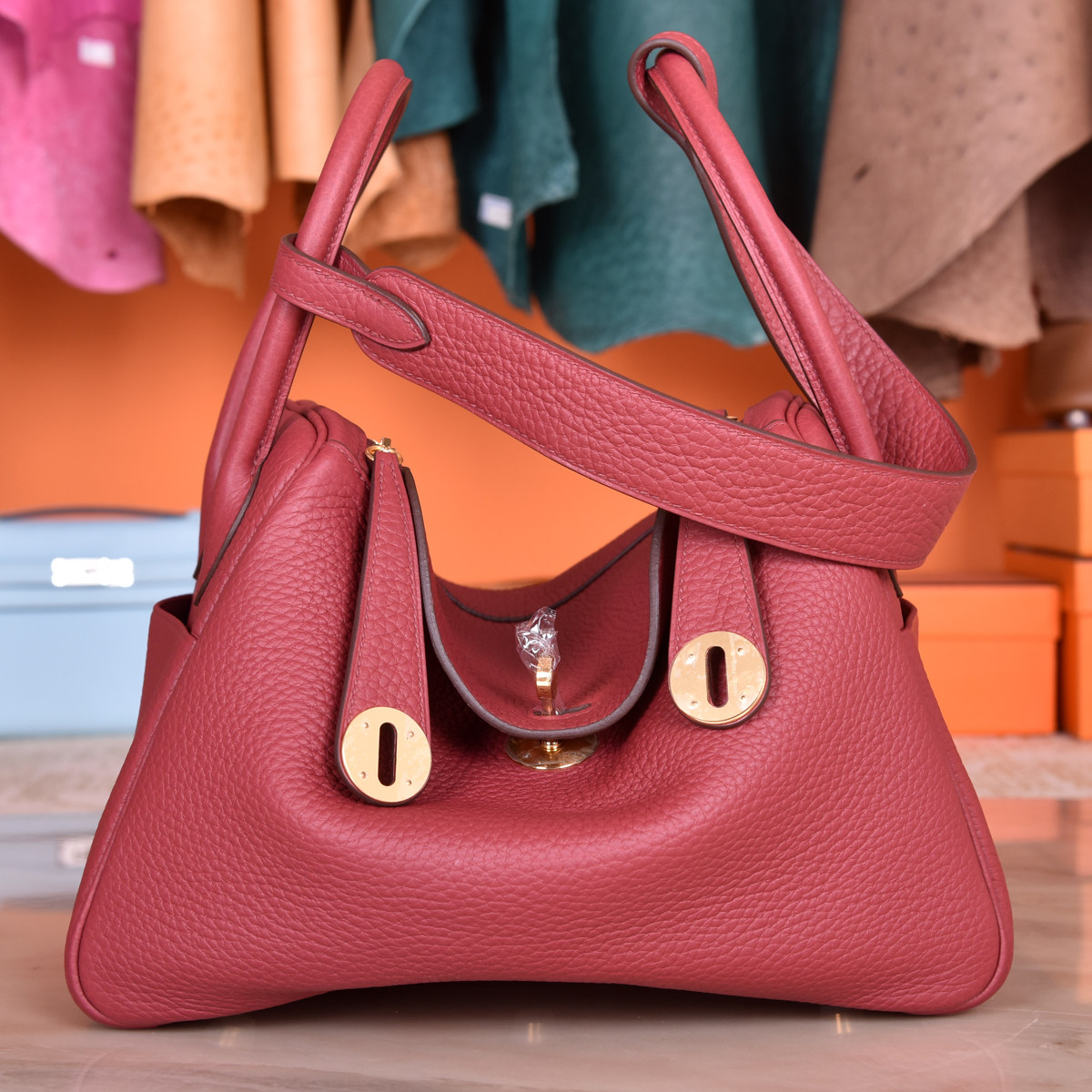 全手工手缝琳迪包蜜蜡线林迪医生包进口tc大牛皮枣红色