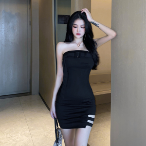 Brassiere skirt with legs tucked in waist shows thin and sexy night club tiaodi fashion solid color dress