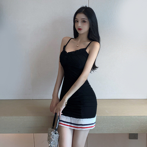 Summer new ins solid shell chest tank top suspender with Hip Wrap waist dress