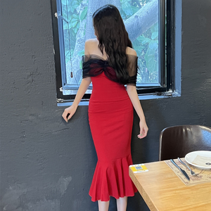 Pure desire for style ceiling summer new line neck off shoulder sexy hip wrap fishtail skirt