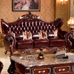 欧式真皮沙发新古典实木雕花图片