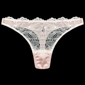 韵扉桑蚕丝性感丁字裤女蕾丝透明女士t裤低腰裤头真丝内裤送礼物