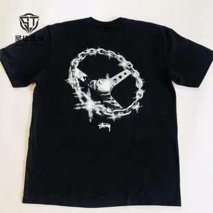 现货正品 Stussy 24SS Chain-Link 锁链链条 黑八方向盘 短袖T恤