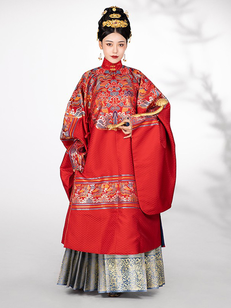 汉客丝路明制汉服仿明妆花织金凤穿牡丹纹云肩通袖圆领袍盖头霞帔