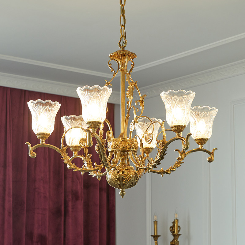 法式复古别墅全铜吊灯奢华欧式客厅餐厅卧室书房灯具脱蜡铜艺术灯