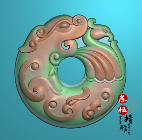挂件精雕图仿古龙凤平安扣7066圆牌玉雕浮雕jdp灰度电脑数控机雕