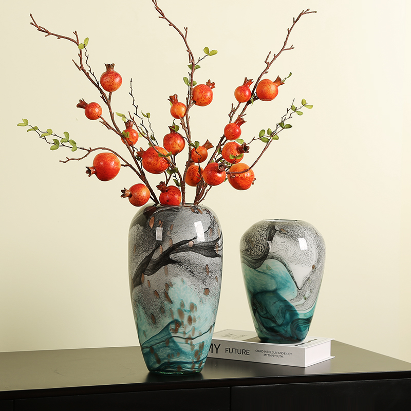 现代创意轻奢彩色墨兰玻璃花瓶摆件样板间装饰品餐桌插花摆设复古
