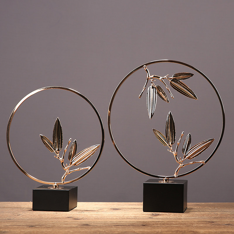 新中式金属摆件轻奢竹叶家居客厅桌面玄关样板间装饰摆设乔迁礼品