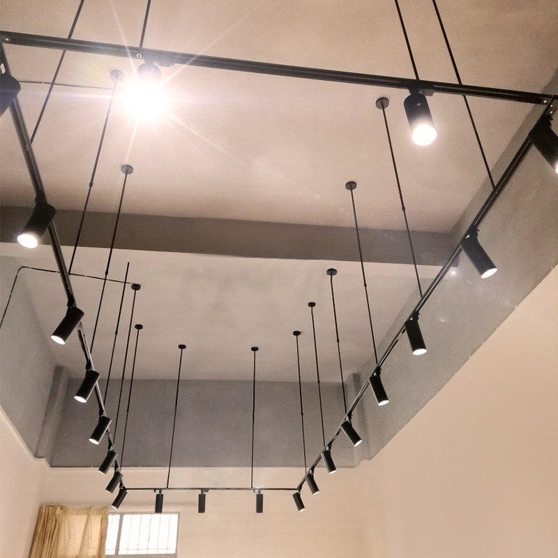 射灯led轨道灯吊杆店铺商用服装店伸缩悬挂固定导轨式cob长杆射灯