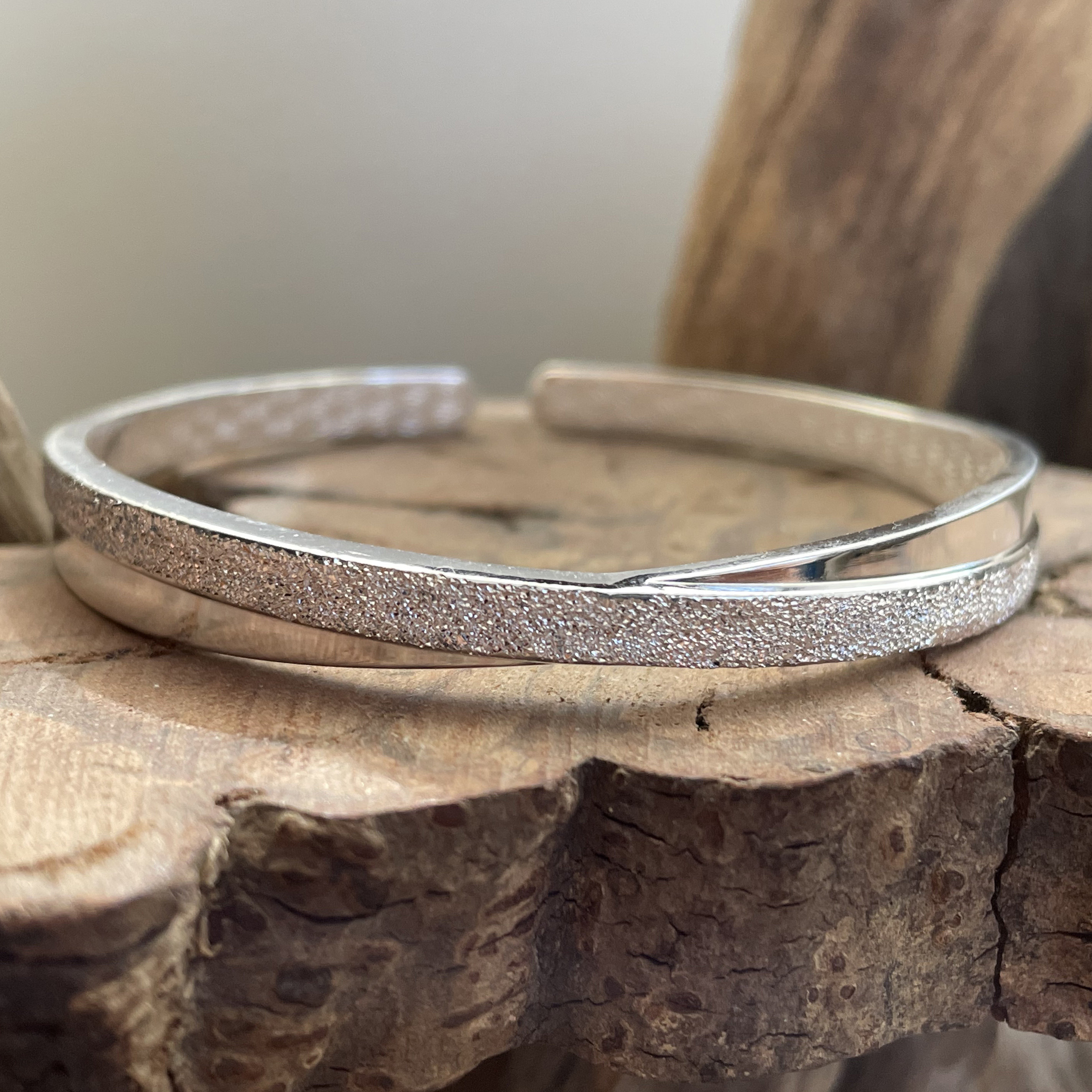 磨砂面双生环纯银手镯女大理食用级白银s999足银雪花银饰朋友礼物