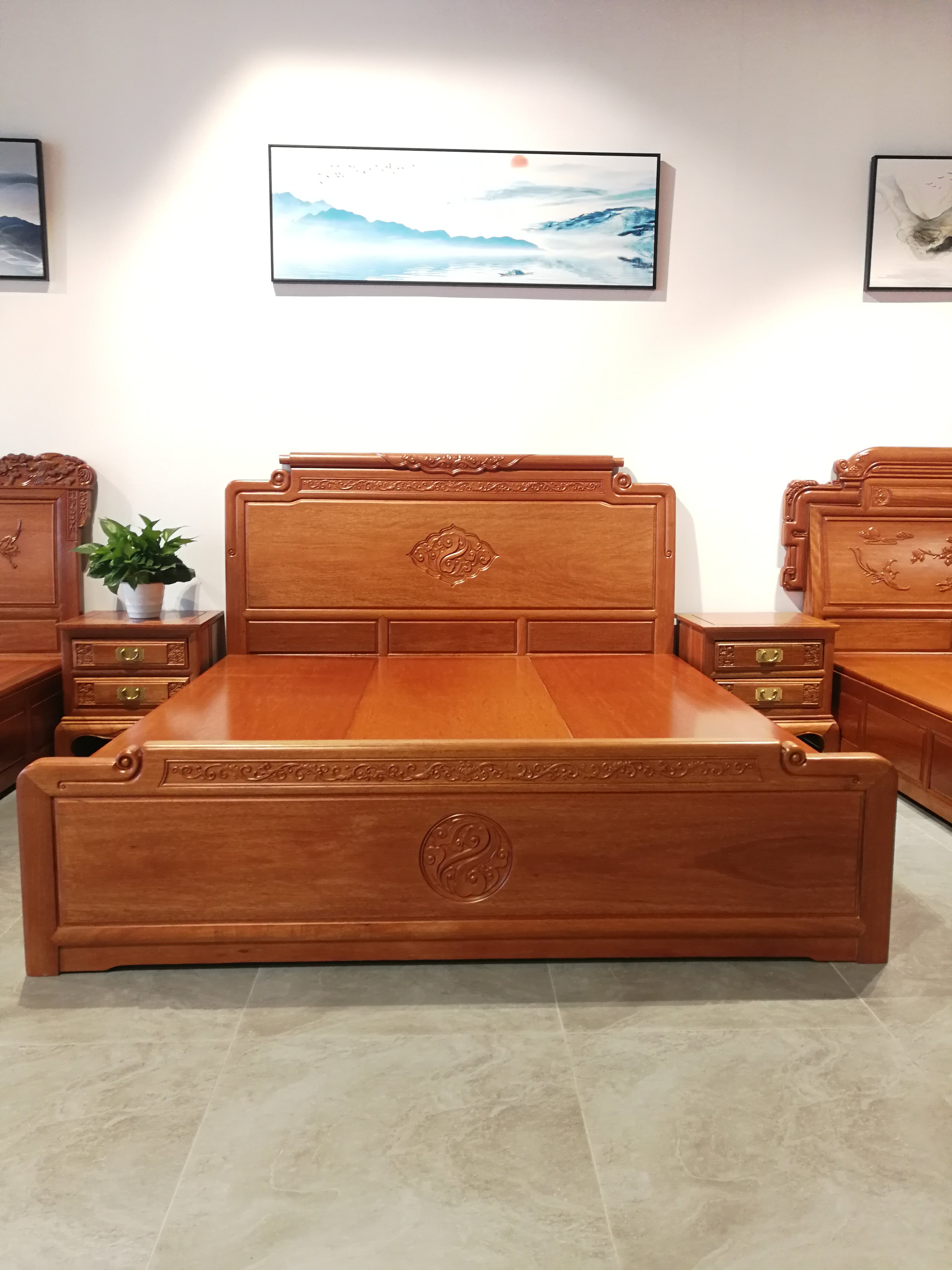 红木大床菠萝双人床新古典古典储物抽屉婚床中式现代实木床