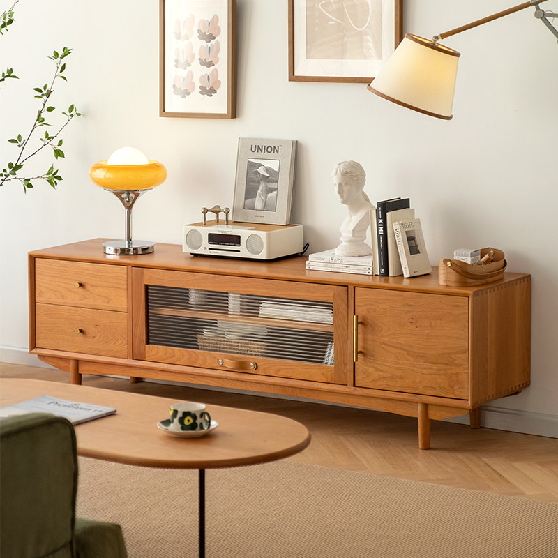 北欧实木电视柜茶几组合原木色小户型现代简约樱桃木日式风格家具