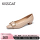 KISSCAT接吻猫[C引力]春新款原创饰扣方头粗跟一脚蹬单鞋女