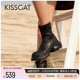 KISSCAT接吻猫机能厚底烟筒靴2023冬新款机车风短靴弹力瘦瘦靴女