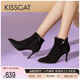 KISSCAT接吻猫2023冬季新款时尚气质高跟靴摩登尖头细跟时装靴女