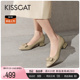 KISSCAT接吻猫[瑰丽系列]2024春新气质蝴蝶结粗跟鞋舒适真皮单鞋