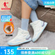 中国乔丹高帮板鞋女2024年新款鞋子加绒保暖棉鞋皮面休闲运动鞋