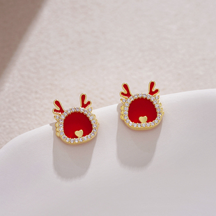 本命年生肖龙耳钉独特设计感红色新年耳环高级感适合过年戴的耳饰