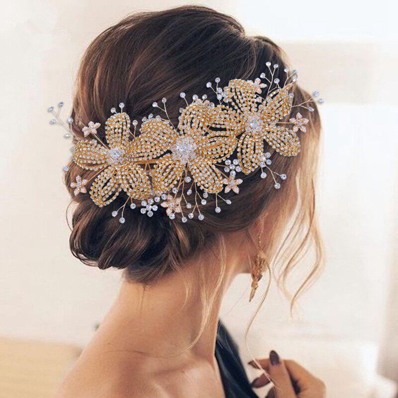 感大气法式婚纱结婚皇冠头饰奢华新娘欧美森系婚礼金色银色仙—发饰