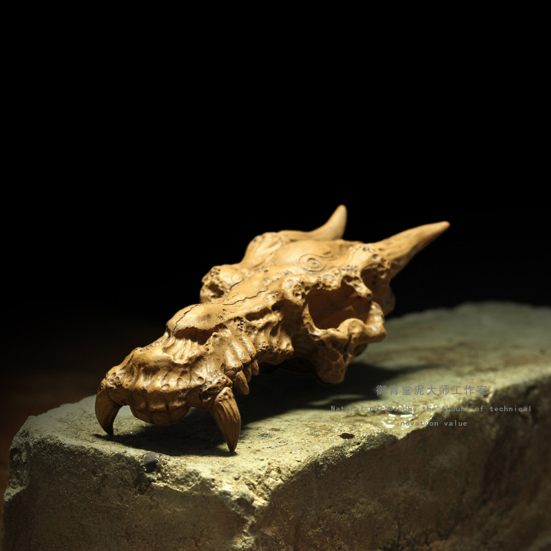 御青堂 宜兴紫砂 杨湛紫砂全手工茶宠摆件茶玩雕 龙头 龙骨龙头骨